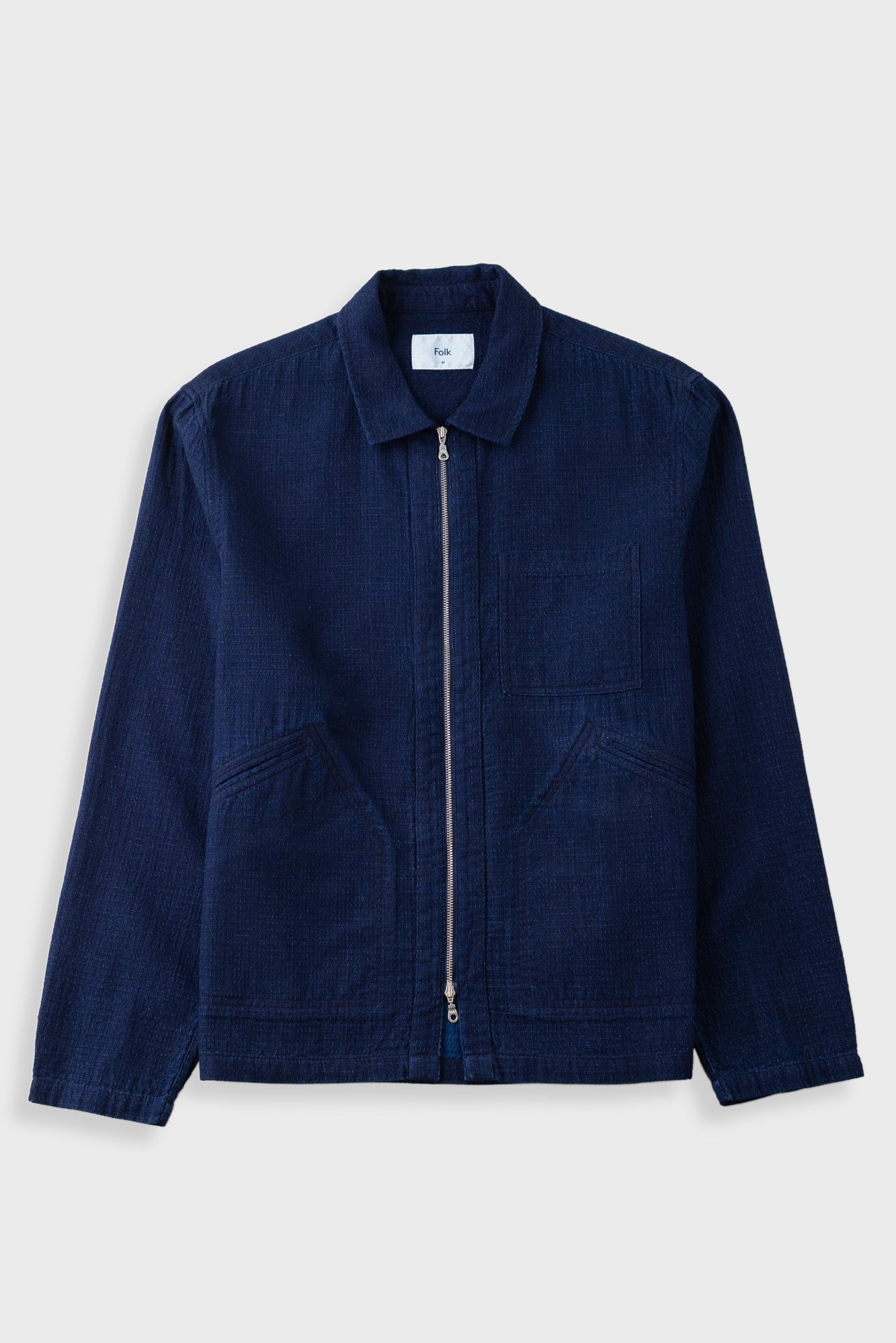 Folk | Folk Lightweight Zip Jacket - Indigo Basketweave