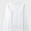 A plain white long-sleeve crewneck t-shirt laid flat against a light gray background.