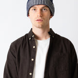 Plated Rib Beanie - Navy / Ecru