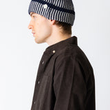 Plated Rib Beanie - Navy / Ecru