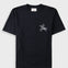 Black t-shirt with white horse logo on left hand chest, laid flat against a light grey background
