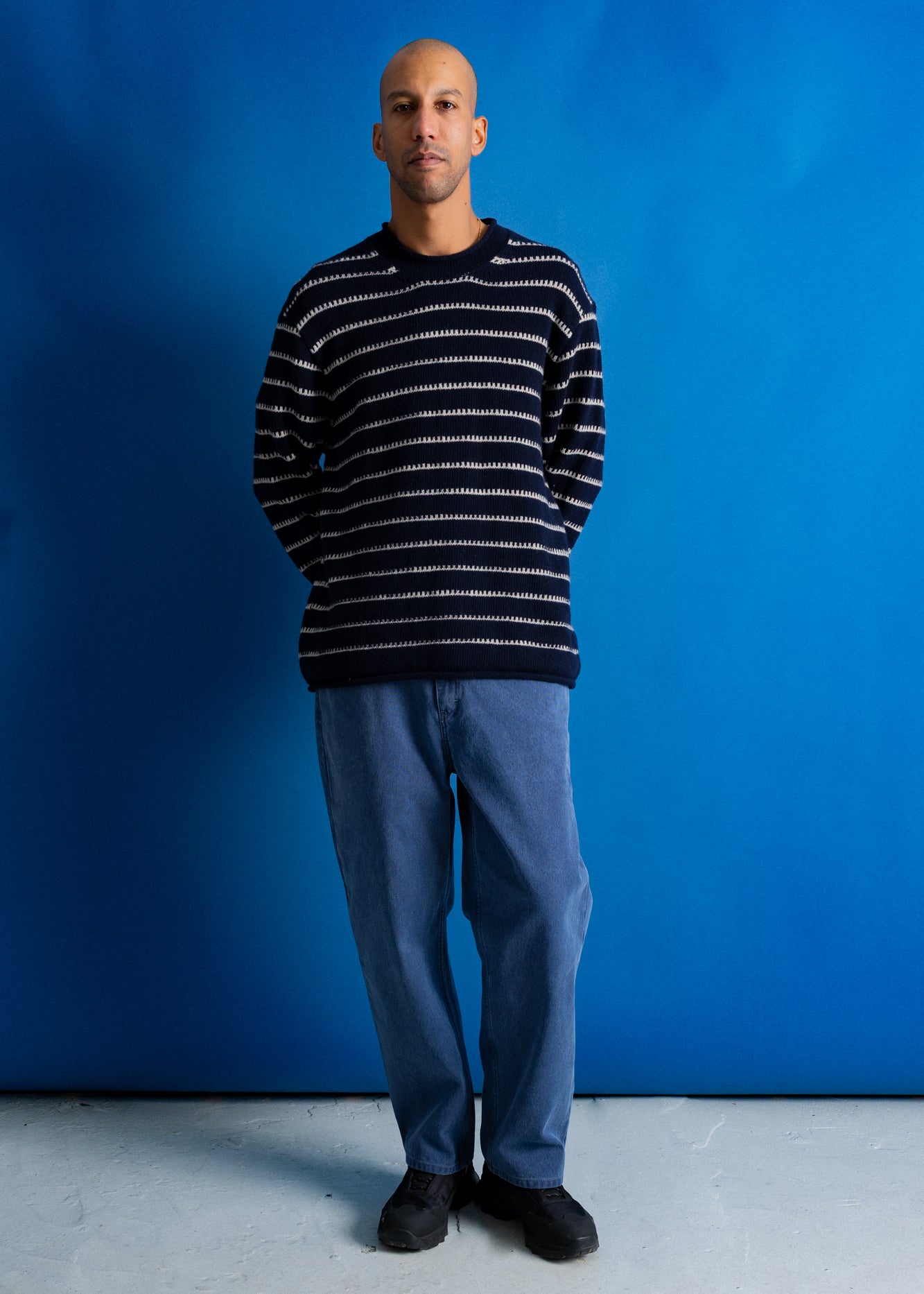 Folk | Folk Slouch Crew - Navy / Ecru Stripe
