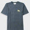 A dark heather gray crewneck t-shirt with a small yellow embroidered lion logo and 'The Gold' text on the left chest, displayed against a light gray background.