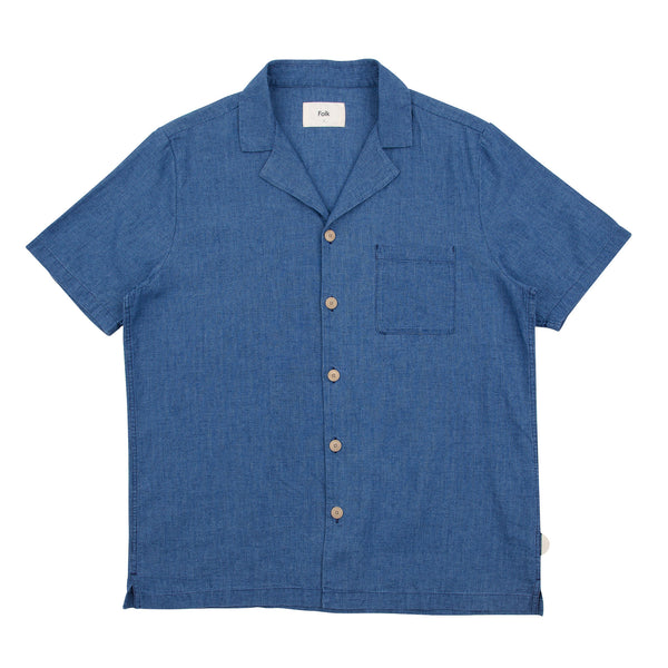 SS Soft Collar Shirt - Indigo Micro Waffle