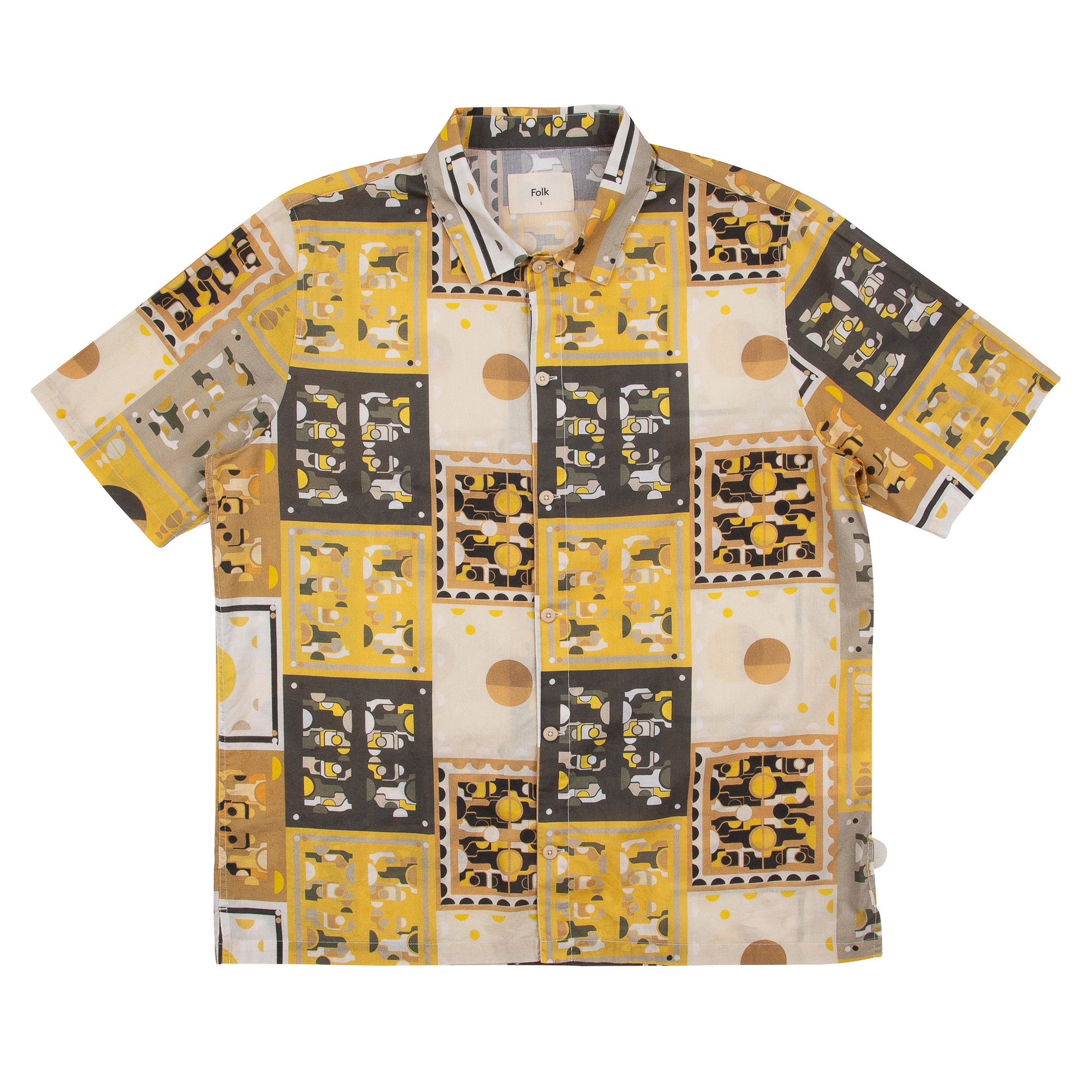Folk | Gabe Shirt - Tile Wave Print Lemon