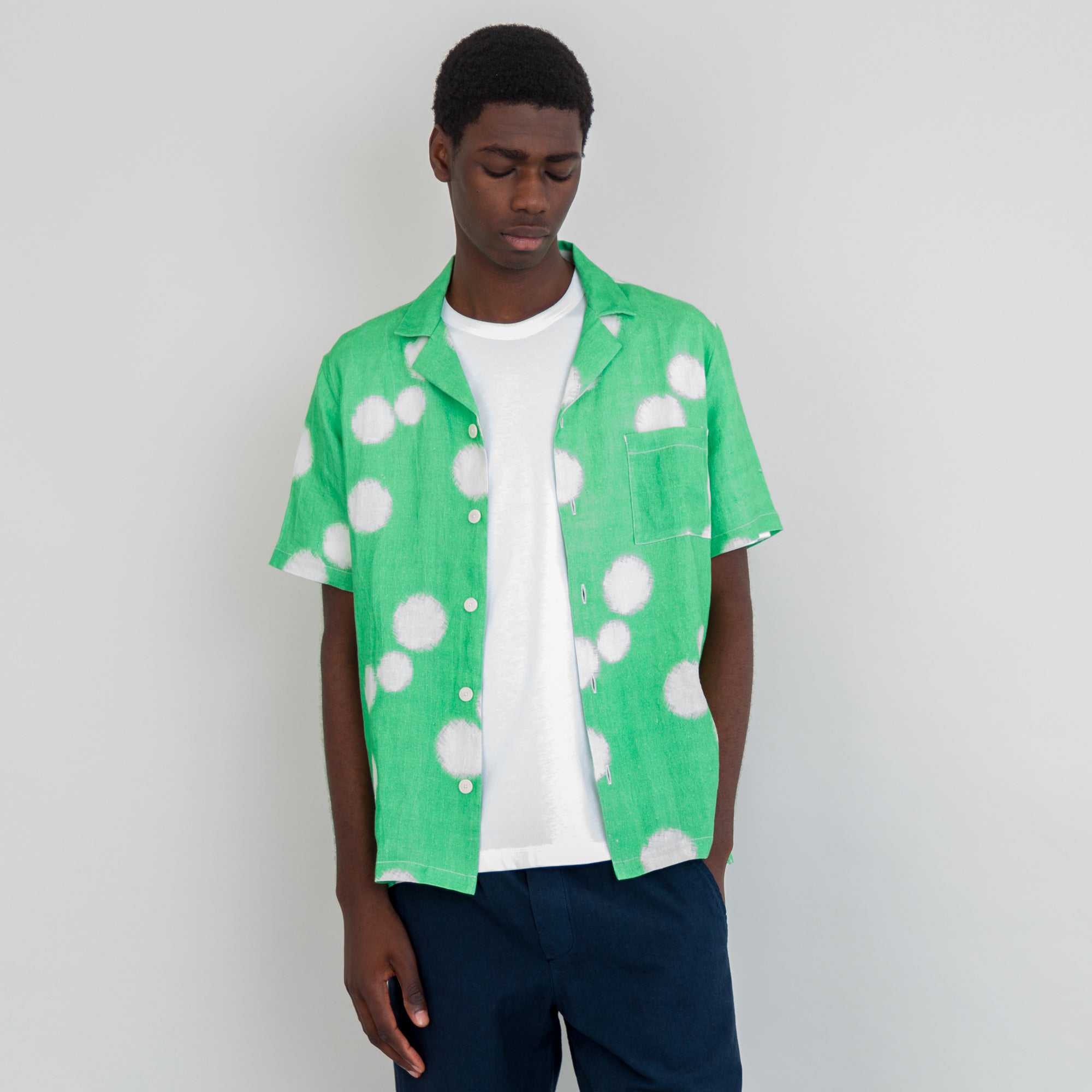 Folk | SS Soft Collar - Green Dot Print