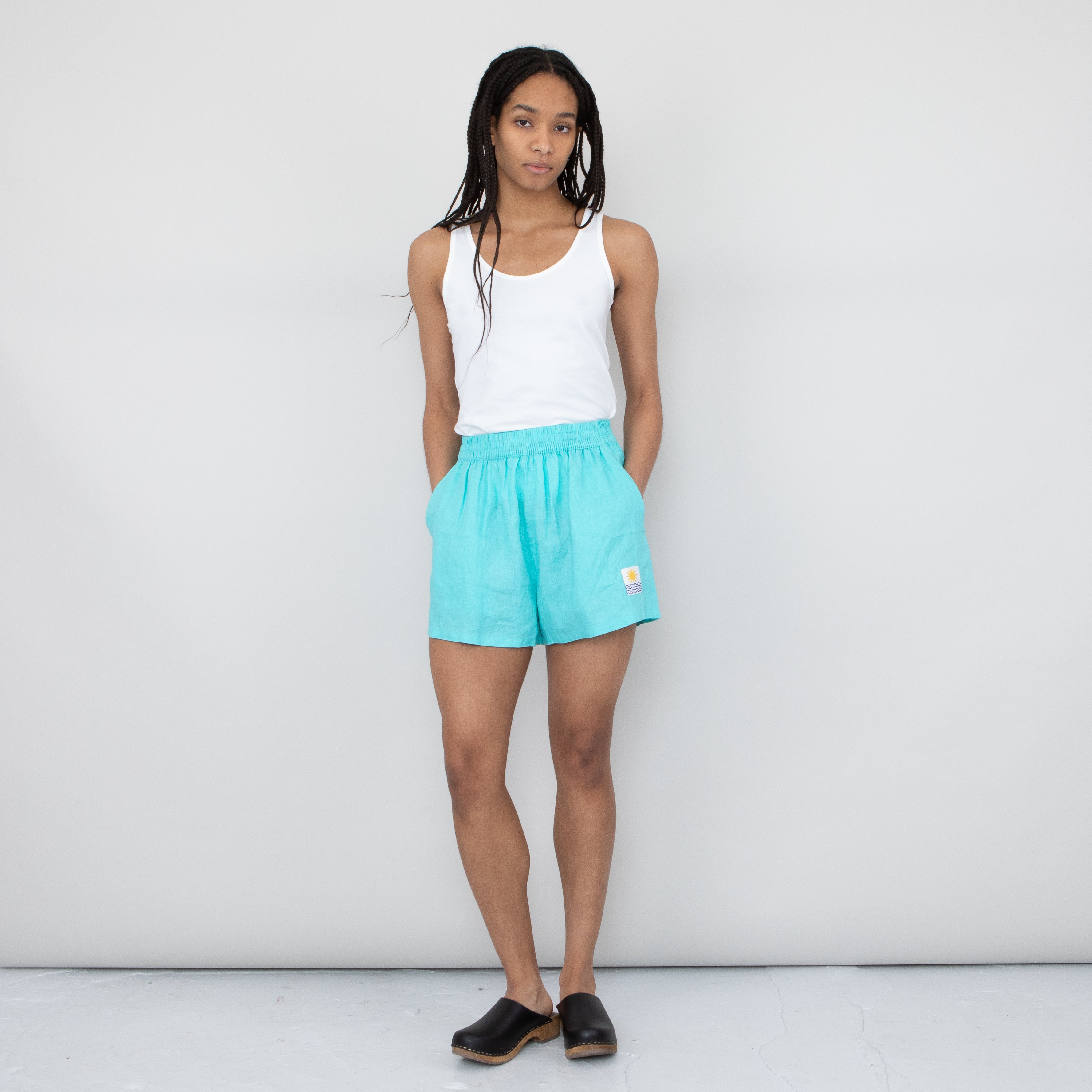 LF Markey | LF Markey - Basic Linen Shorts - Aqua