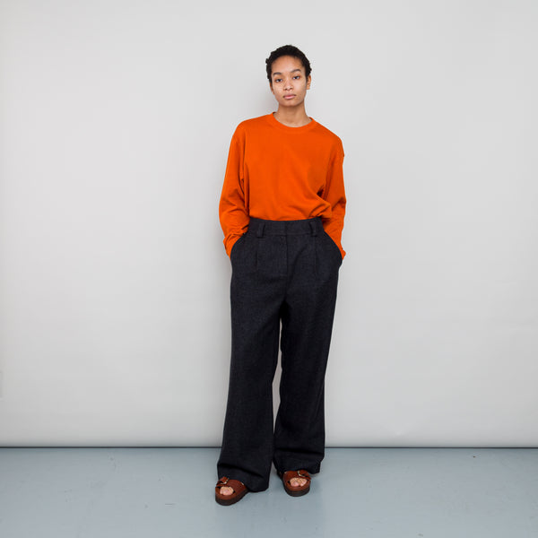 Pleated Trousers - Charcoal Twill Wool