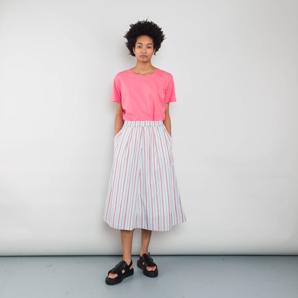 Full Seam Skirt - Blue Brick Red Stripe