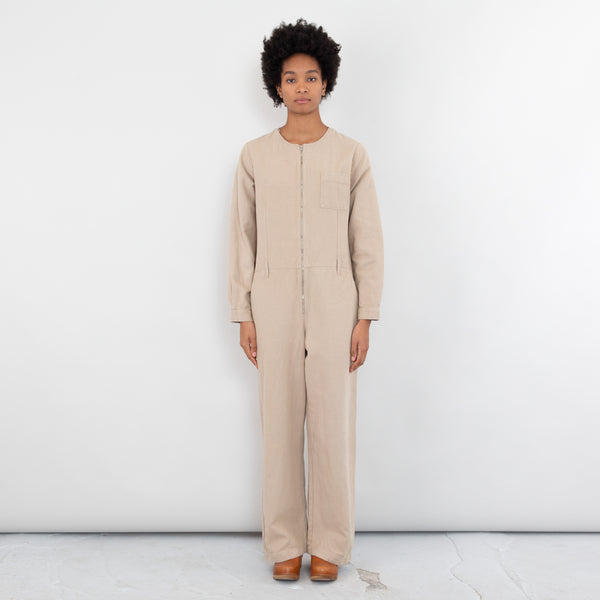 Collarless Zip Jumpsuit - Clay